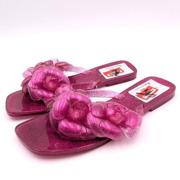 Jeffrey Campbell Fleuris Jelly Flip Flop Thong Sandal Pink Glitter Size US9 EU40 - Picture 1 of 9